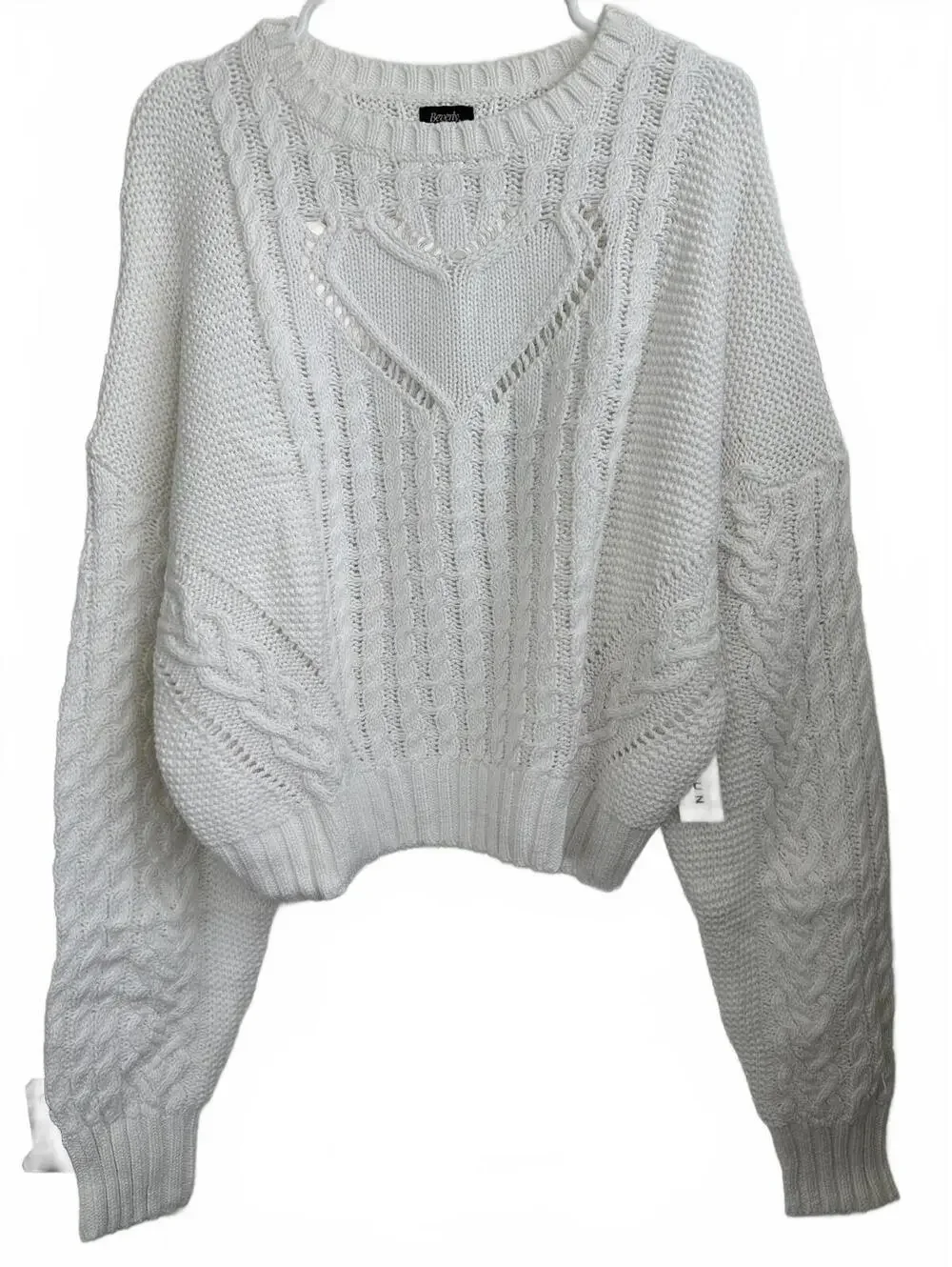PacSun Cotton Beverly and Beck Heart Cable Knit Crew Neck Sweater White NWT XXL